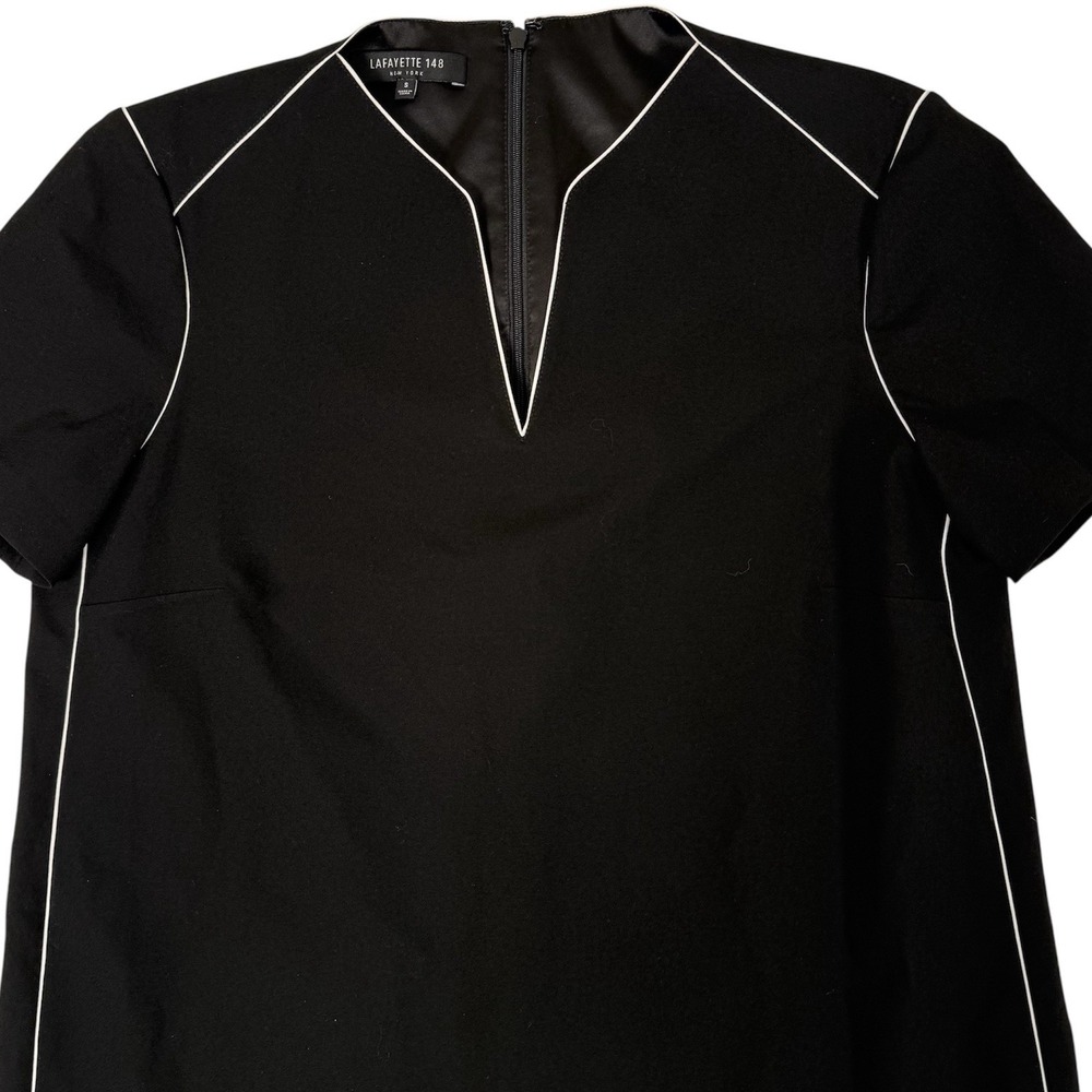 Lafayette 148 Ezra Dress Womens Small Black White Contrast Piping Short Sleeve